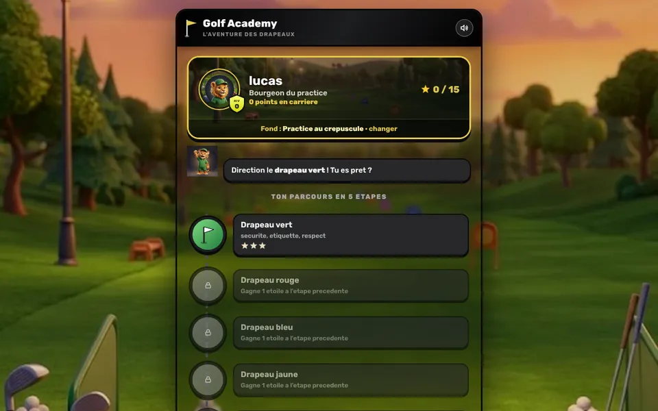 Golf Academy : profil du golfeur et parcours en 5 drapeaux